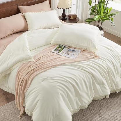 Andency California King Comforter Set Ivory - 3 Pieces Cal King Boho Ivory Lightweight Bedding Comforter Sets, Oversized All Season Soft Bed Set (104x96In Comforter & 2 Pillowcases)