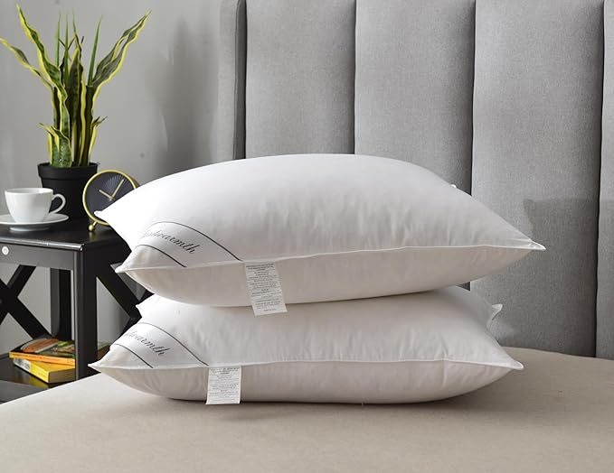 Goose Down Feather Hotel Collection Bed Pillow for Sleeping,100% Cotton Cover,Medium Firm,Soft Support Standard Size(20X26IN) 1 Pack