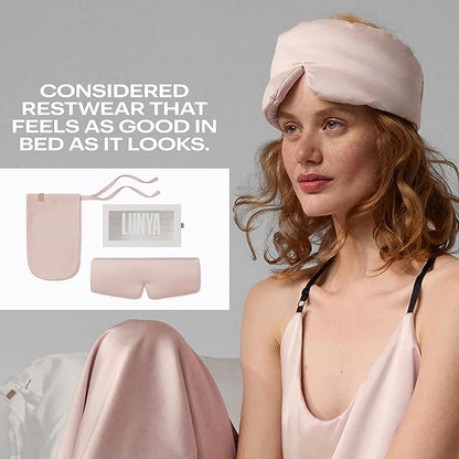 Lunya Washable Silk Sleeping Mask - Thermoregulating Mulberry Silk, Light Blocking and Comfortable Fit – Sleep Mask for Women and Men with Box - Delicate Pink - Small
