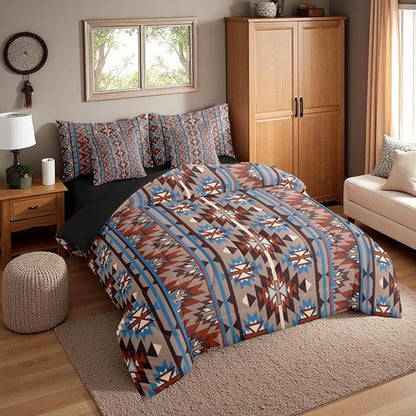 Erosebridal Aztec Bed in A Bag Full 7 Pcs Ethnic Tribal Western Comforter Set for Kids Boys Girls Retro Southwest Native Bohemian Bedding Sets Exotic Nordic Style Sheet Set with Comforter