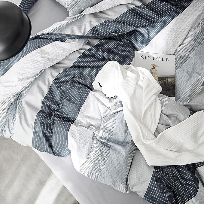 mixinni Full Size Comforter Set for Teen Modern Geometric Boys Striped Printed Comforter Set Men Boys for All Season, 1 Fluffy Comforter and Two Pillow Shams-Full Size