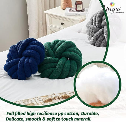 Uvvyui Knot Pillows, 14 Inch Decorative Throw Pillows Round Pillows Cushion, Soft Handmade Knotted Ball Pillow Plush Cushion Home Decor for Bed Couch Living Room (Dark Green, 14 Inch)