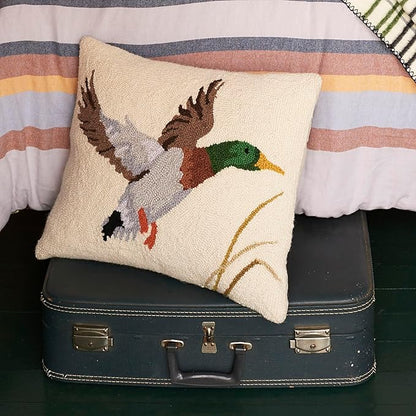 Camp Wandawega Mallard Wool Hook Throw Pillow, Vintage Lodge Decorative Pillow, Oblong 16x20
