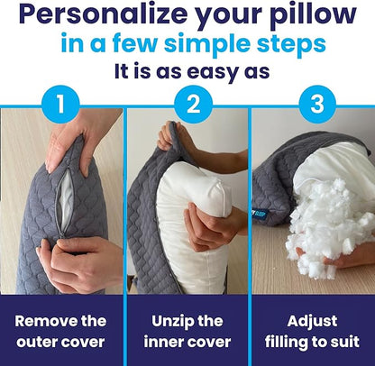 Sidney Sleep Mini Travel Size Neck Pillow - Knee, Back Lumbar and Support - Small Curved Pillow - 14 x 19 Inches - Adjustable Loft - Washable - Drawstring Backpack Included (Mini - Grey)