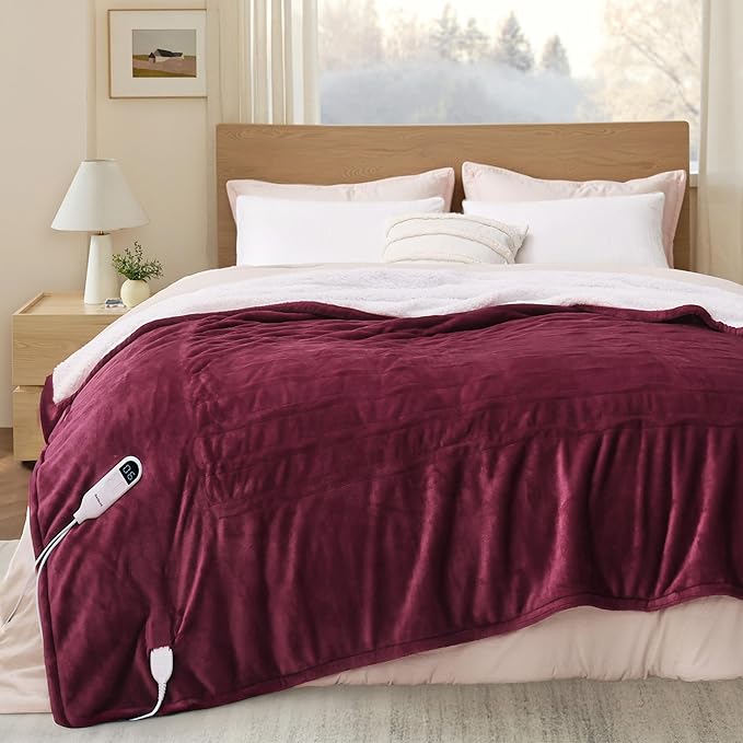 Bedsure Electric Blanket Full Size - Soft Flannel Heated Blanket, Fast Heating with 10 Time Settings & 6 Heat Settings, Warm Gift for Grandma (72x84 inches, Red)