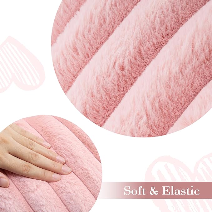 AELS Heart Shaped Pillow, Set of 2, Heart Decorative Throw Pillows, Faux Fur Love Pillows Pillow 20 & 16 Inches, Valentines Day Decorations, Wedding Decor, Pastel Pink
