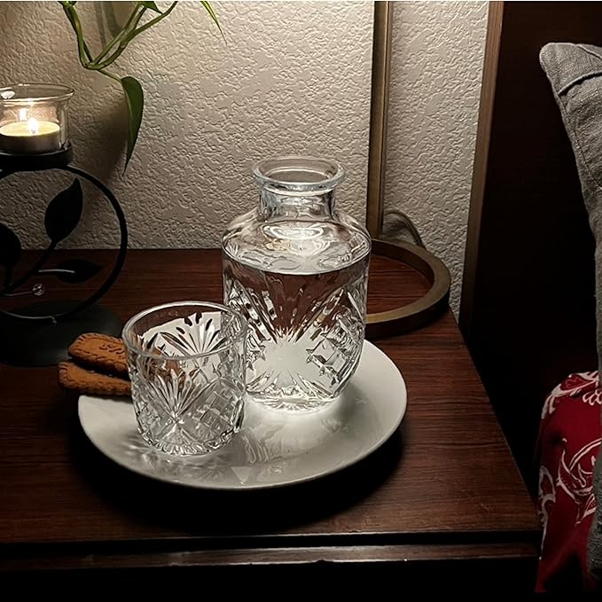 Lily's Home 18 oz Water Carafe, Bedside Water Carafe for Nightstand or Guest Bedroom, Clear Mouthwash Dispenser for Bathroom, Stay Hydrated Convenient Carafe