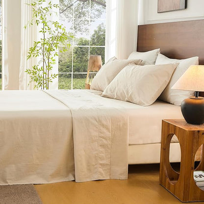 Bedlifes 100% French Linen Sheets King Size 18-24”Extra Deep Pocket 4-Piece Set Breathable & Moisture-Wicking,Soft & Durable Sheets for Thick Mattresses(Linen)