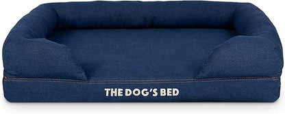 The Dog’s Bed Orthopedic Memory Foam Dog Bed with Bolsters, Oxford Fabric, Blue Denim, M