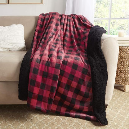 Genteele Sherpa Throw Blanket Super Soft Reversible Ultra Luxurious Plush Blanket, 50 x 60 inches, Buffalo Check Red/Black
