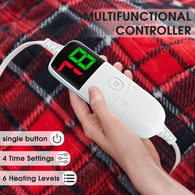 Heated Electric Blanket Twin Size,62X84 Heating Blanket,Red Plaid Soft Sherpa Blankets Warmer Gift for Grandma Women Adult,Fast Heating Washable