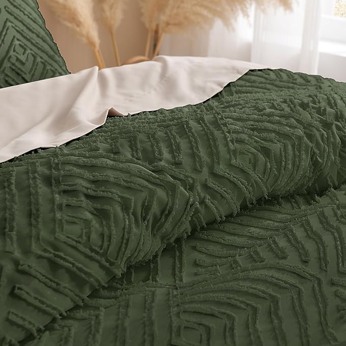 Andency Olive Green Oversized King Comforter 128''x120'', 3 Pieces Soft Boho Bedding Set & Collections, All Season Farmhouse Tufted Fluffy Bed Set (1 Comforter, 2 Pillowcases)