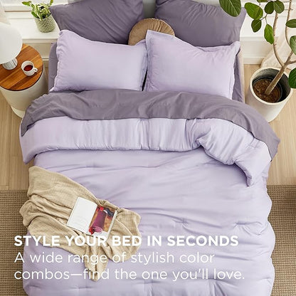 Bedsure Full Size Comforter Set - 7 Pieces Lavender Full Bedding Set for All Seasons, Boho Contrasting Design Bed in a Bag with Comforter, Sheets, Pillowcases & Shams