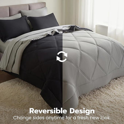 Joiedomi California King Comforter Set with Sheets Black, 7 Pieces Bedding Set with 1 Down Alternative Comforter, 1 Flat Sheet, 1 Fitted Sheet, 2 Pillowcases and 2 Pillow Shams, Bed in a Bag