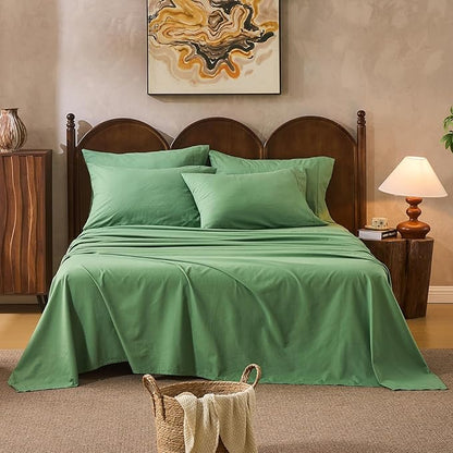 100% Linen Sheets King Size,Breathable & Durable 4-Piece Bed Flax Sheet Set,Soft All-Season Bedding for Hot Sleepers 16" Deep Pocket Oeko-TEX Certified,（King, Sage Green）