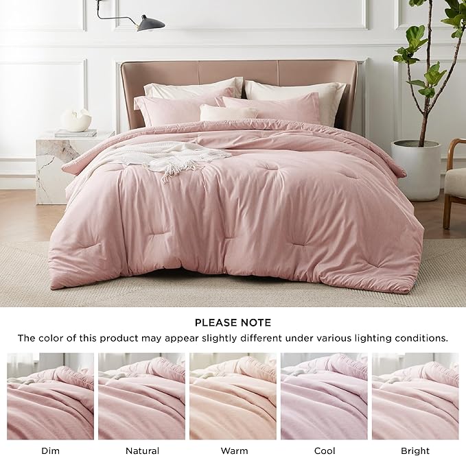 Bedsure Twin/Twin XL Comforter Set - Pink Soft Bedding for All Seasons, Cationic Dyed Bed Set, 2 Pieces, 1 Twin Size Comforter (68"x88") and 1 Pillow Sham (20"x26"+2")