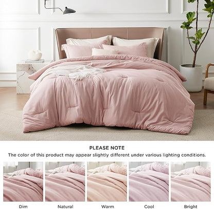 Bedsure Twin/Twin XL Comforter Set - Pink Soft Bedding for All Seasons, Cationic Dyed Bed Set, 2 Pieces, 1 Twin Size Comforter (68"x88") and 1 Pillow Sham (20"x26"+2")