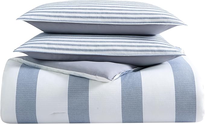 Nautica - Queen Comforter Set, Soft & Breathable Cotton Bedding with Medium Weight Feel, Reversible 3 Piece Bed Set with Matching Pillowcases (Fairwater Blue)