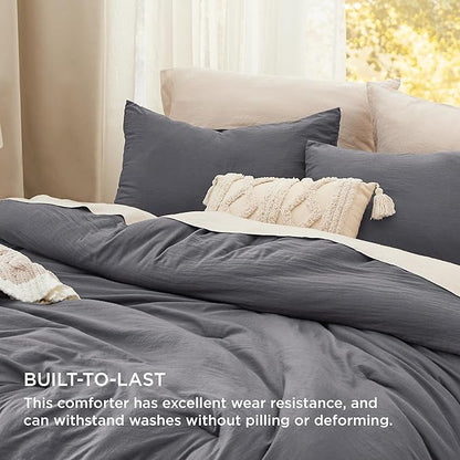 Bedsure Super King Comforter Set, Dark Grey Soft Prewashed Bedding for All Seasons, 3 Pieces GentleSoft™ Bed Set, 1 Lightweight Comforter (120"x120") and 2 Pillowcases (20"x36")