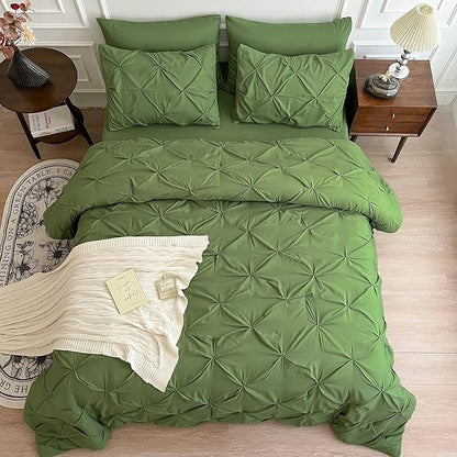 Maple&Stone California King Comforter Set, 7 Pieces Cal King Bed Set, Pinch Pleat Bed in a Bag Bedding Set with Comforter, Sheets, Pillowcases & Shams - Olive Green