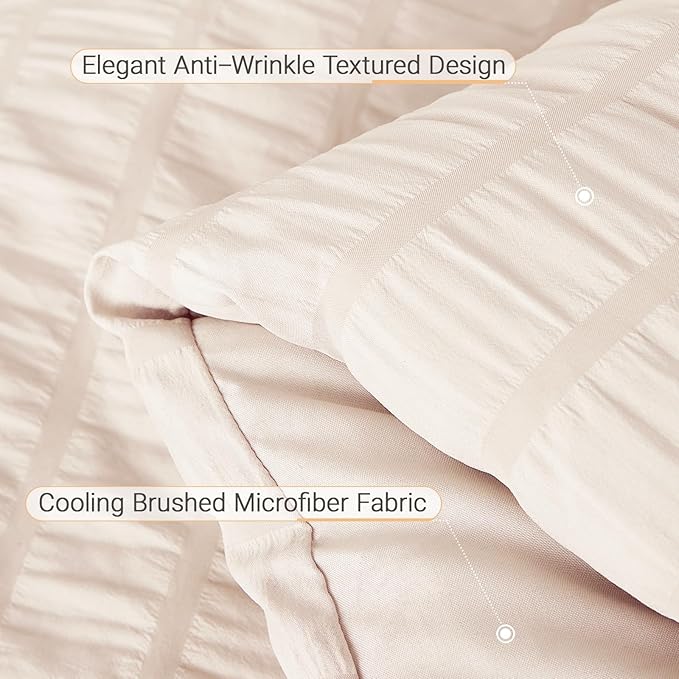 MUXHOMO 5 Pieces Twin XL Comforter Set, Seersucker Bed in a Bag Twin XL Size, All Season Luxury Bedding Set with Comforter, Flat Sheet, Fitted Sheet, Pillowcase & Sham, Beige