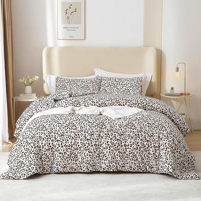 mixinni Black Brown Leopard Print Comforter Set King Size Women Ultra Soft Wildlife Animal Cheetah Print Comforter Men Abstract Bedding Set with 2 Pillowcases for All Seasons-King Size