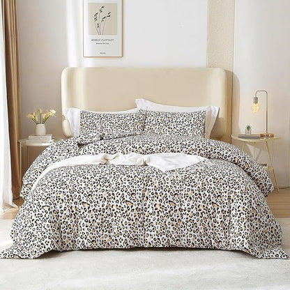 mixinni Black Brown Leopard Print Comforter Set Full Size Women Ultra Soft Wildlife Animal Cheetah Print Comforter Men Abstract Bedding Set with 2 Pillowcases for All Seasons-Full Size