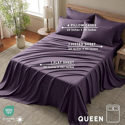 Queen Sheet Set - 6 Piece Sheets Queen Size Bed Set - Breathable & Cooling Hotel Luxury Bedding Set - Soft & Comfy Fully Elasticized 16" Deep Pocket Queen Sheets (Queen Purple)