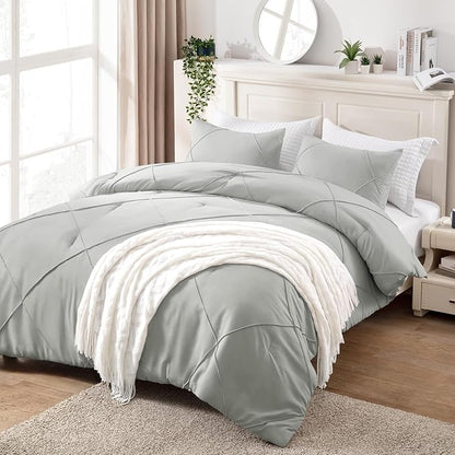 BYSURE 2 Pieces Twin Comforter Set(Grey), Lightweight Bedding Set with 2 Pillow Shams, Down Alternative Diamond Stitched Bedding Comforter for All Season