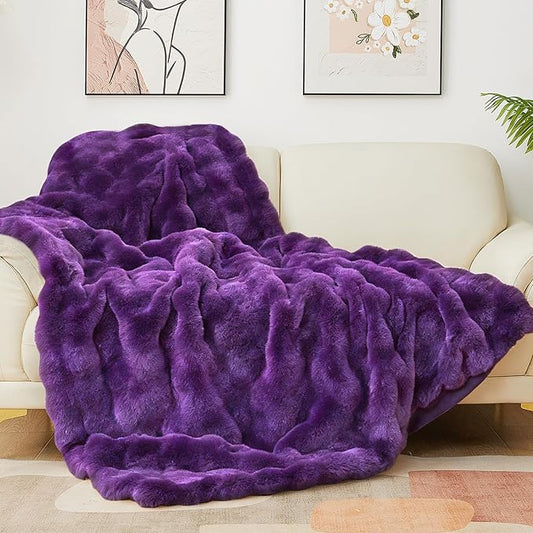 Latepis Faux Fur Twin Purple Blanket Plush 60x80 Inch Cute Fluffy Warm Bubble Blankets for Couch Bedroom Soft Blankets for All Seasons Cozy Blanket for Woman Gift, 860GSM