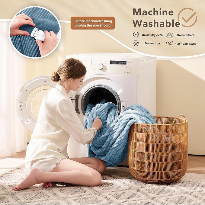 Homemate Electric Heated Blanket King Size - 100"x90" Heating Blanket King Size Dual Control 1/2/4/6/8 Hours Auto-Off 10 Heat Level Over-Heat Protection Soft Flannel Sherpa ETL Certification