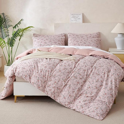 Floral King Comforter Set 3 Pieces Soft Cute Floral Bedding Comforter Lightweight Garden Style King Floral Botanical Comforter Set for All Seasons 1 Comforter and 2 Pillowcases