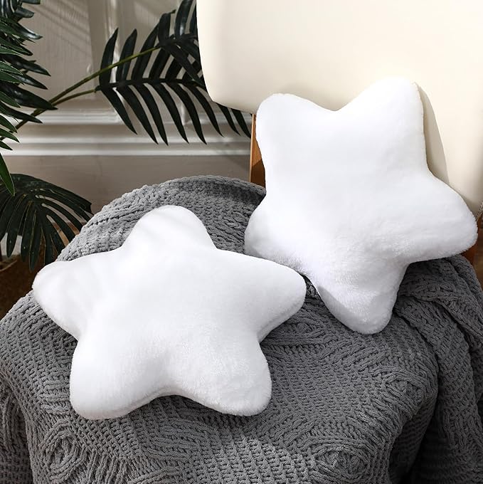 2 Pcs 11 Inch Star Pillow Decorative Star Shaped Throw Pillow Gift Cute Aesthetic Soft Plush Floor Cushions Room Decor for Bedroom Living Room Sofa Bed(White)