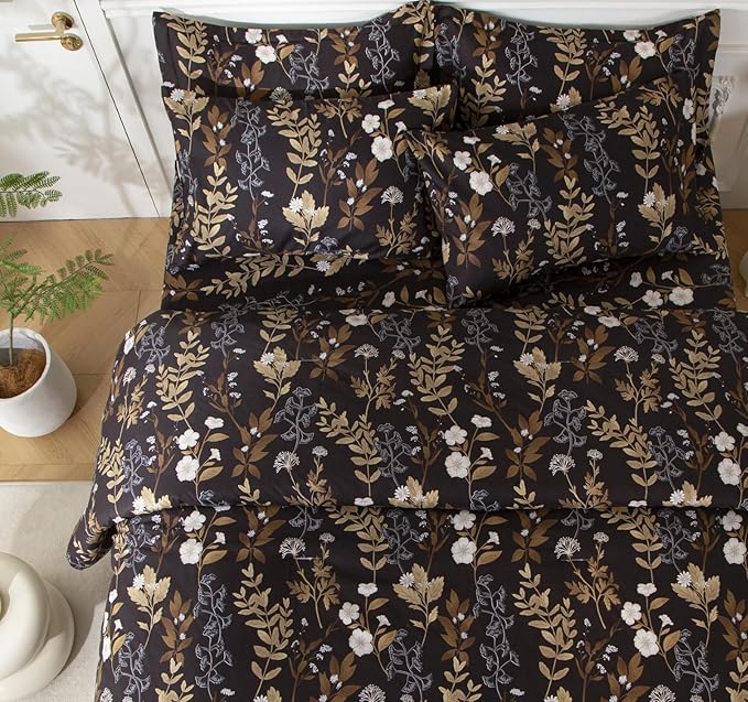 SDY 7PCS Dark Floral Comforter and Sheet Set Full Size, Black Flower Bedding Set for Girl/Women Gift Includes 1*Comforter,1* Flat Sheet, 1*Fitted Sheet,2*Pillowcases and 2*PillowcaseShams