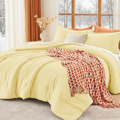 MUXHOMO Full Comforter Sets, All Season Ultra Soft Down Alternative Bedding - 3 Piece Lightweight Bed Set Includes 1 Comforter (82"x86") and 2 Pillow Shams (20"x26"), Cream Yellow