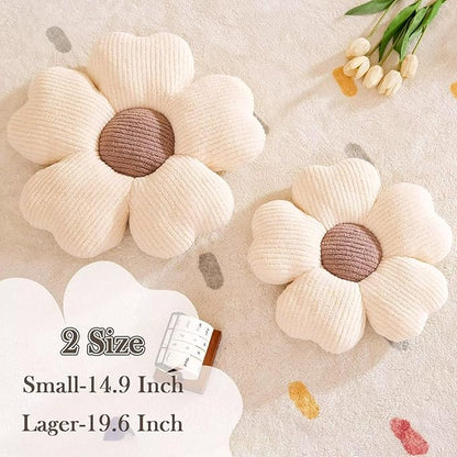 Flower Throw Pillow, Cute Flower Shaped Pillow Decorative Throw Pillow for Bed Couch, Soft Daisy Pillows Floor Seating Cushion Cushions (14.9 Inch Ivory+Brown)