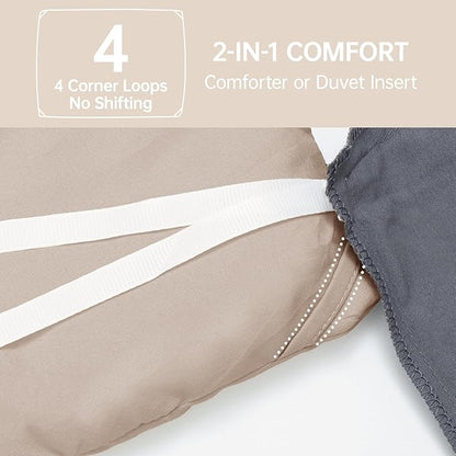MUXHOMO Full Comforter Sets, All Season Ultra Soft Down Alternative Bedding - 3 Piece Lightweight Bed Set Includes 1 Comforter (82"x86") and 2 Pillow Shams (20"x26"), Dark Linen