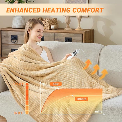Heated Blanket Electric Twin, Soft Flannel Heating Blanket with 8 Hours Auto Off 10 Fast Heating Levels Machine Washable Sherpa Heated Blanket with Overheating Protection