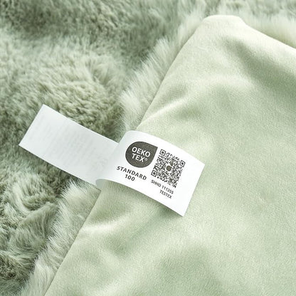 Cozy Bliss Faux Fur Throw Blanket for Bed King Size, Fuzzy Soft Plush Thick Bubble Blanket for Sofa Bedroom Living Room, 108 * 90 Inches Sage Green