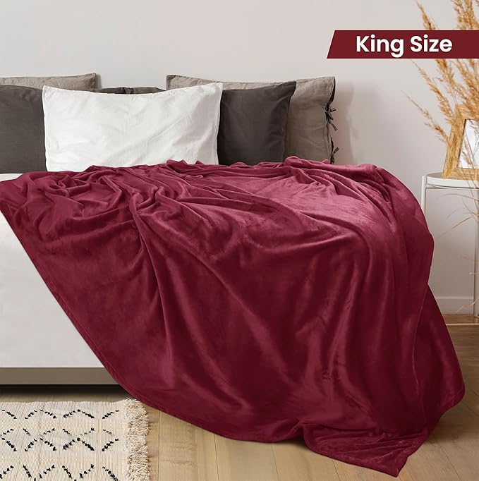 Utopia Bedding Fleece Blanket King Size Burgundy 300GSM Luxury Anti-Static Fuzzy Soft Microfiber Bed Blanket (90x102 Inch)