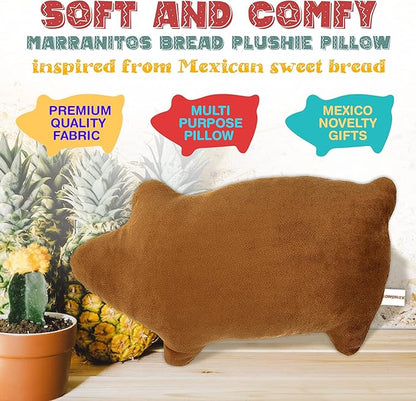 Marranitos Pillow - Mexican Bread Pillow - Pan Dulce Puerquito Almohada for Travel Cuddle Couch - Decorative Pillows for Home Office - Mexican Decor Gifts for Men Women (24 x 14.5 Inches)