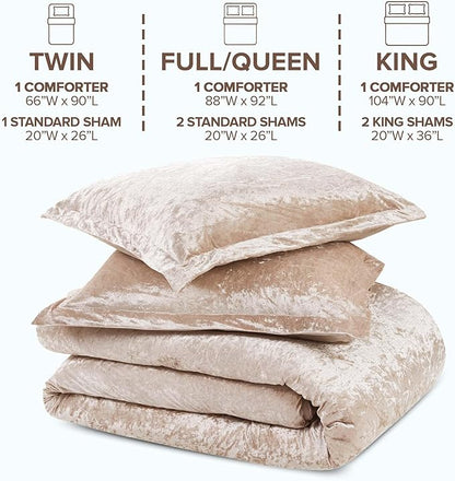 Comfort Spaces Luxe Queen Comforter Set Velvet Comforters for Queen Size Bed, Microfiber Reverse, Juliette, All Season Velvet Bedding Queen Size, Fluffy Bed Set, Sham, Full/Queen, Champagne 3 Piece