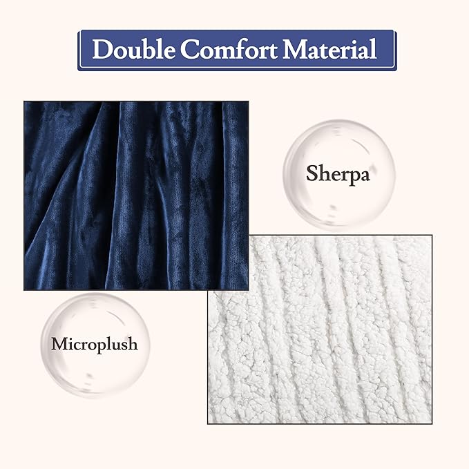 Electric Heated Blanket 72"x84" Full Size Flannel & Sherpa - 4 Heat Settings & 10H Auto Shut Off for Safe Overnight Use, Fast Heating, Machine Washable for Bed, Couch, Office - Dark Blue