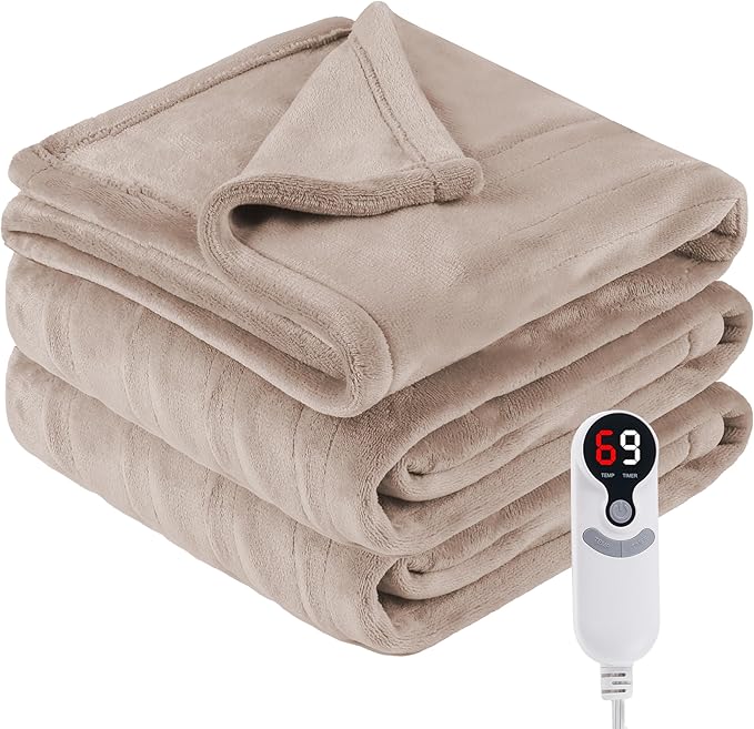 Electric Heated Blanket Full Size 72"x84",Fast Heating Throw, Soft Microplush for Bed & Couch, 1-10 Hours Auto Off & 6 Heating Levels, Machine Washable, Gifts for Grandma & Family-Camel
