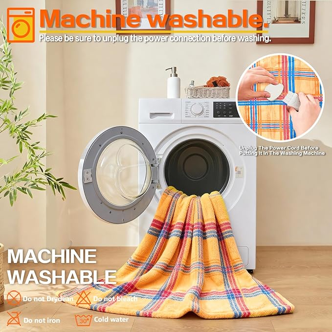 Electric Blanket Heated Twin, Soft Flannel 62"x84" Plaid Heating Blanket with 8 Hours Auto Off 10 Fast Heating Levels Machine Washable Sherpa Heated Blanket with Overheating Protection
