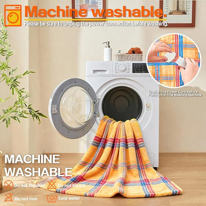 Electric Blanket Heated Twin, Soft Flannel 62"x84" Plaid Heating Blanket with 8 Hours Auto Off 10 Fast Heating Levels Machine Washable Sherpa Heated Blanket with Overheating Protection