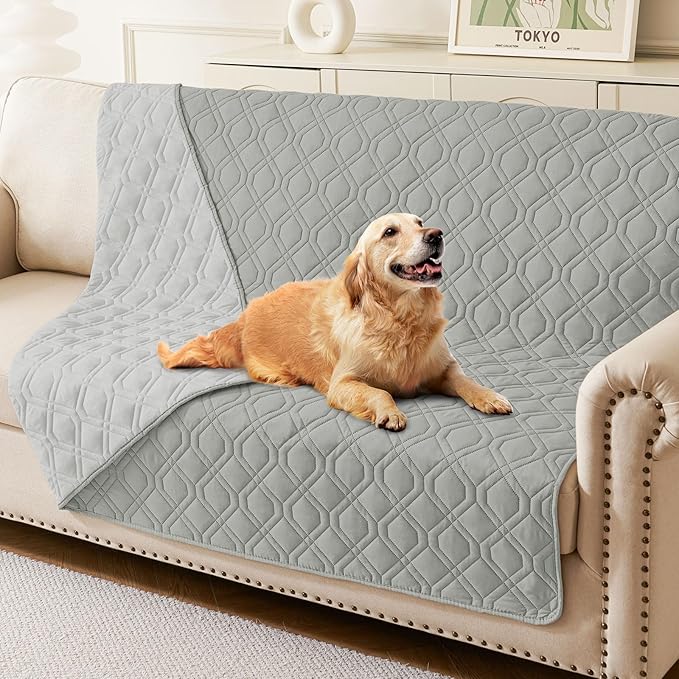 hyha Waterproof Dog Bed Blanket, Soft Pet Blankets, Waterproof Couch Cover for Dogs, Reversible Sofa Covers Washable for Furniture (68x82 Inch, Grey/Light Grey)