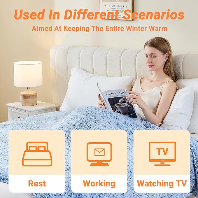Heated Blanket Heated Throw, Electric Blanket 50"x60" Heating Blanket with 8 Hours Auto Off 10 Fast Heating Levels Machine Washable Sherpa Heated Blanket with Overheating Protection