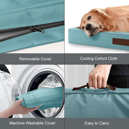 Outdoor Extra Large Dog Crate Bed, XXL Waterproof Dog Bed for Giant Breeds Dogs, 47x29 Inch Orthopedic Egg Crate Foam Pet Mat with Removable Cooling Cover, Light Blue