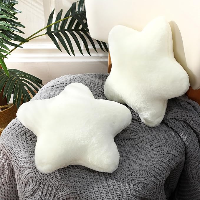 2 Pcs 11 Inch Star Pillow Decorative Star Shaped Throw Pillow Gift Cute Aesthetic Soft Plush Floor Cushions Room Decor for Bedroom Living Room Sofa Bed(Beige)